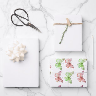 Feuille De Papier Cadeau Bébé fille, chiot, papillons et fleurs sauvages
