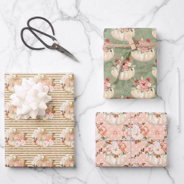Feuille De Papier Cadeau Bébé Fille Douche Citrouille Enfants Enveloppement (Recto)