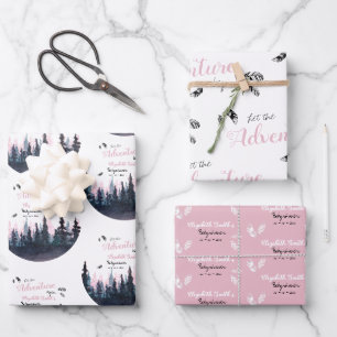 Feuille De Papier Cadeau Bébé fille Rustique aventure bébé douche