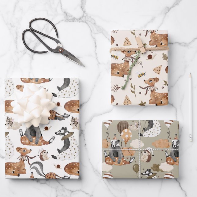 Feuille De Papier Cadeau Bébé Garçon bébé animal sauvage (Recto)