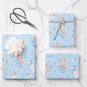 Feuille De Papier Cadeau Bébé garçon câlinant un lapin J'aime maman cœur