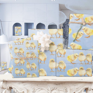 Feuille De Papier Cadeau Bébé Jaune Boeuf de poulet Oiseaux de sexe Neutre 