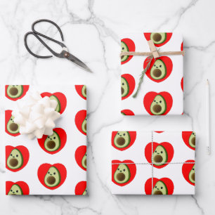 Feuille De Papier Cadeau Bébé mignon Dessin Avocado Dans Le Coeur Rouge