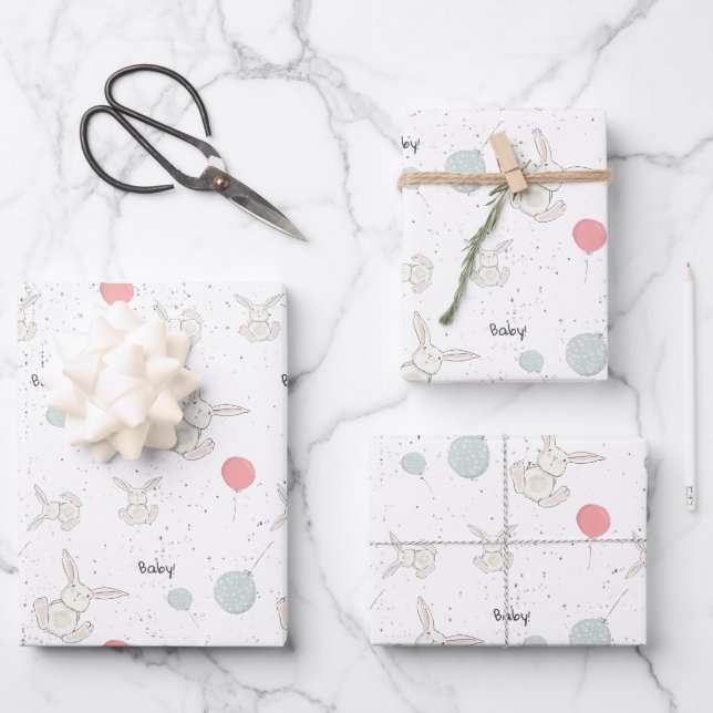 Feuille De Papier Cadeau Bébé mignon et ballons bébé (Recto)