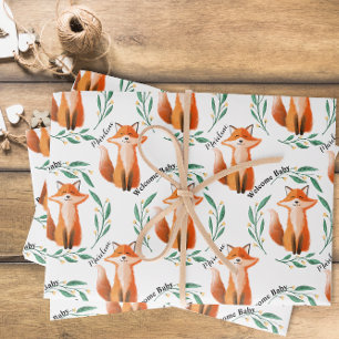 Feuille De Papier Cadeau Bébé nouveau renard mignon personnalisé bois