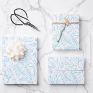 Feuille De Papier Cadeau Bébé Pastel Bleu clair Floral Élégant Mariage