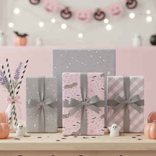 Feuille De Papier Cadeau Bébé rose et gris Chauve-Halloween, Lune et En vic