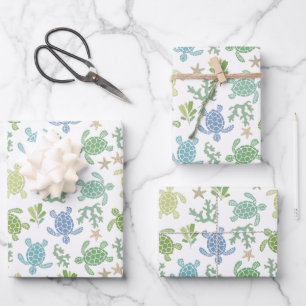 Feuille De Papier Cadeau Bébé Tortues de mer bleu