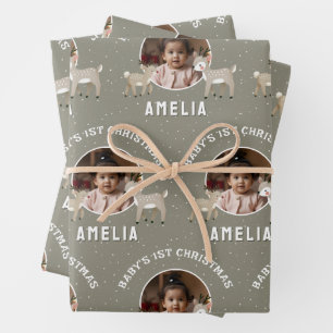 Feuille De Papier Cadeau Bébé's 1er Noël Renne Souvenir Photo