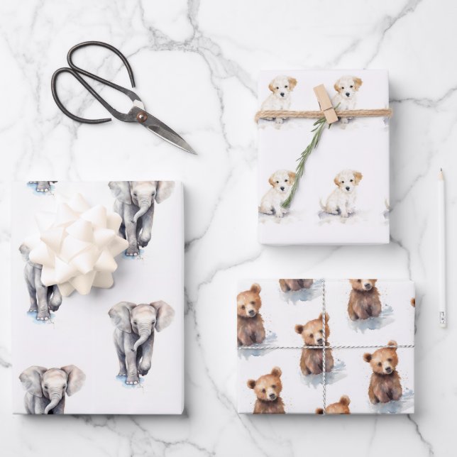 Feuille De Papier Cadeau Bébés mignons animaux (Recto)
