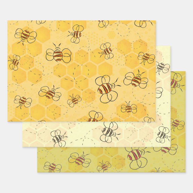 Feuille De Papier Cadeau Bee Buzzing Honey Bees mignonne (Lot)