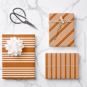 Feuille De Papier Cadeau Beige et orange brûlé cinq rayures motif