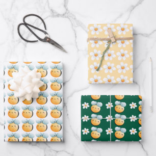 Feuille De Papier Cadeau Belle abeilles enveloppant du papier. Enveloppemen