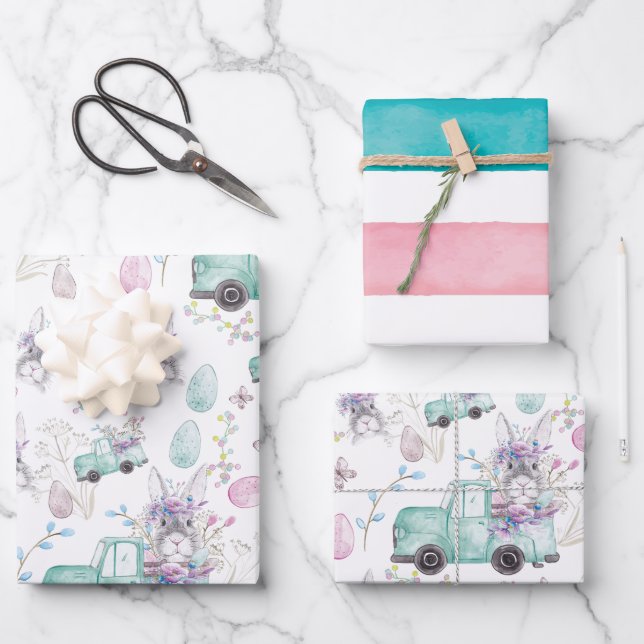 Feuille De Papier Cadeau Belle aquarelle de Pâques Design (Recto)