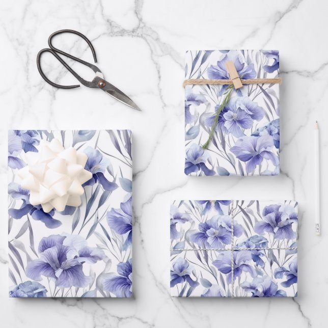 Feuille De Papier Cadeau Belle Aquarelle Iris Fleur Lumière Violet Art (Recto)