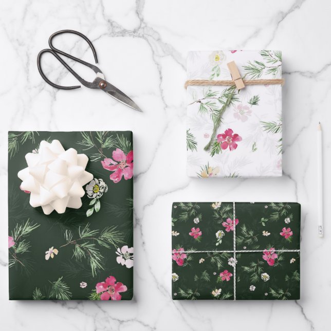 Feuille De Papier Cadeau Belle aquarelle Motif Fleur de Noël (Recto)