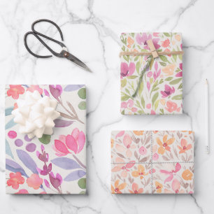 Feuille De Papier Cadeau Belle aquarelle motifs floraux