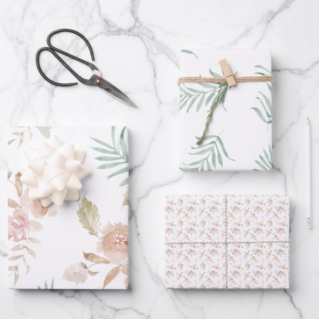 Feuille De Papier Cadeau belle aquarelle peinte fleurs molles (Recto)