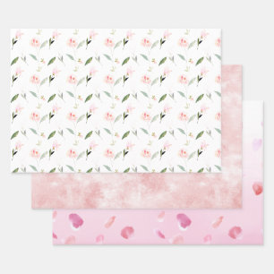 Feuille De Papier Cadeau Belle aquarelle rose florale