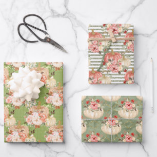 Feuille De Papier Cadeau Belle Bébée verte fille mignonne Citrouilles d'aqu