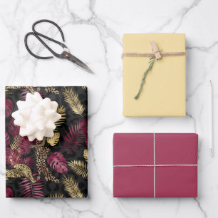 Feuille De Papier Cadeau Belle Bourgogne et Gold Safari