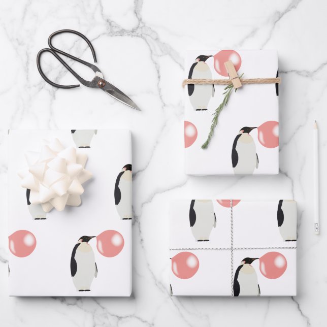 Feuille De Papier Cadeau Belle bulle de gomme Penguin soufflante bulle (Recto)