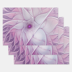 Feuille De Papier Cadeau Belle Fleur rose moderne Fractal Art Abstrait
