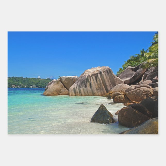 Feuille De Papier Cadeau Belle Mer Tropicale avec Côte Rocheuse Couverte (Devant)