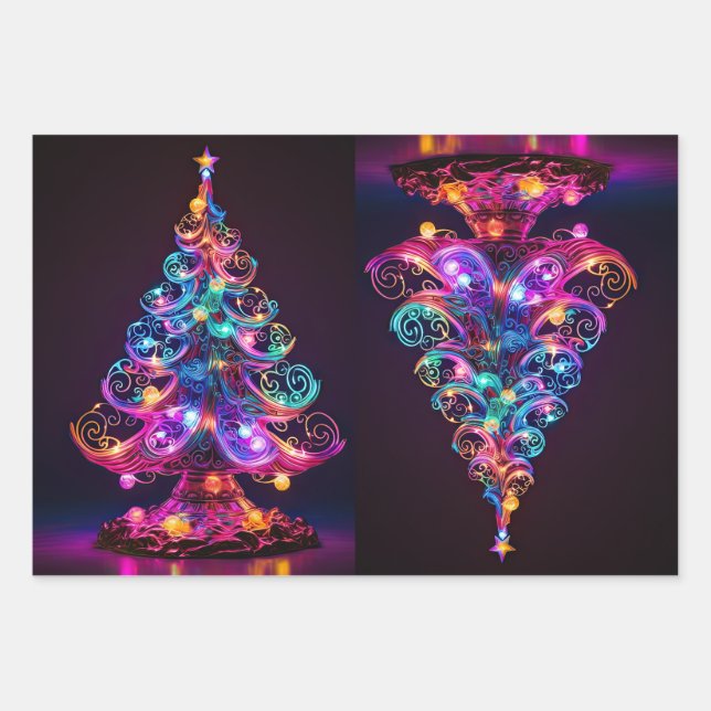 Feuille De Papier Cadeau Belle Nouvel Arbre de Noël Étincelante (Devant)
