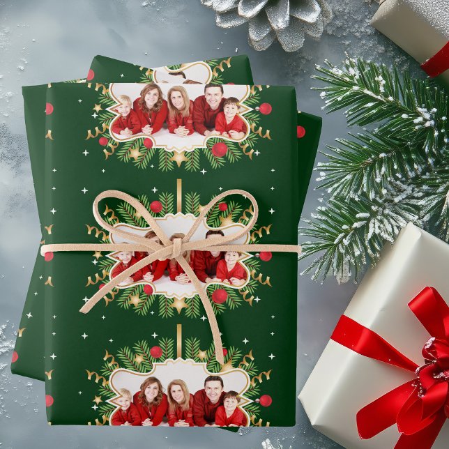 Feuille De Papier Cadeau Belle personnalisée Noël Green Photo Festive (Créateur téléchargé)