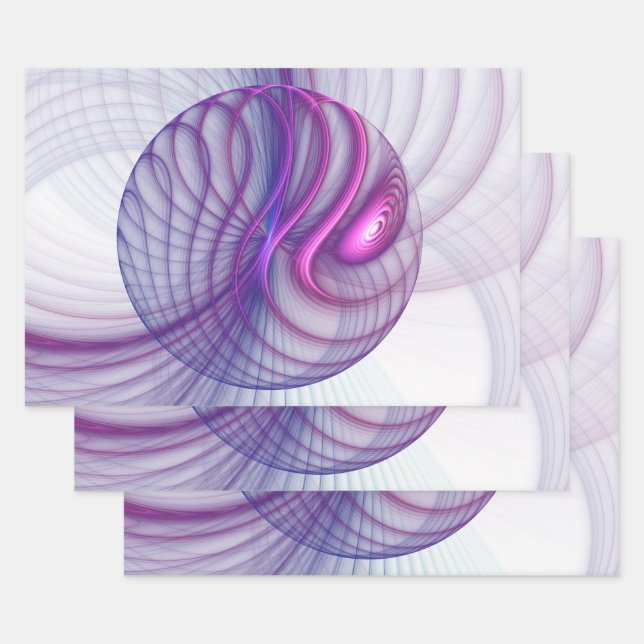 Feuille De Papier Cadeau Belle Swing Moderne Art Fractal Abstrait Rose (Lot)