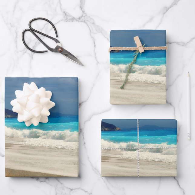 Feuille De Papier Cadeau Belle Turquoise Bleue Mer Tropicale Photographie (Recto)