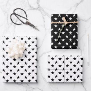 Feuille De Papier Cadeau Belles Étoiles Motif Noir Et Blanc