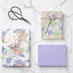 Feuille De Papier Cadeau Belles Hydrangeas, Lilas et Roses