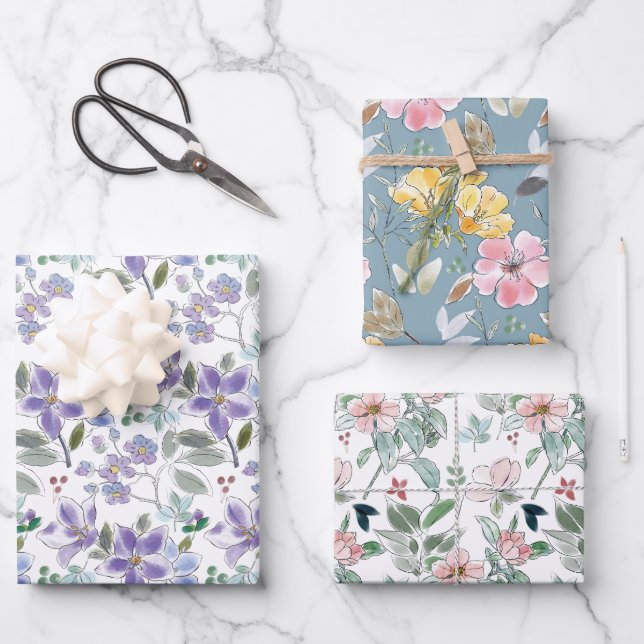 Feuille De Papier Cadeau Belles impressions florales (Recto)