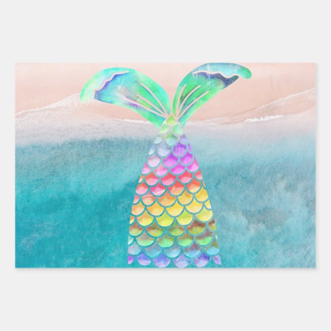 Feuille De Papier Cadeau Belles plages de mer et sirènes (Devant 2)