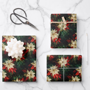 Feuille De Papier Cadeau Belles Poinsettias rouges et blanches