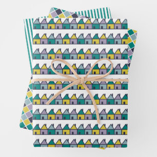 Feuille De Papier Cadeau Belles rangées de maisons design