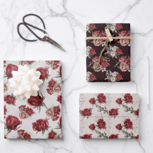 Feuille De Papier Cadeau Belles roses rouges Printemps Réception de mariage