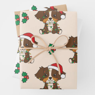 Feuille De Papier Cadeau Berger australien Animaux d'hiver de Noël