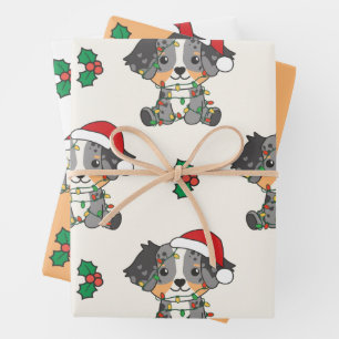 Feuille De Papier Cadeau Berger australien Animaux d'hiver de Noël