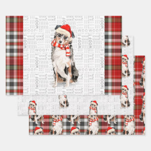 Feuille De Papier Cadeau Berger australien Chien de Noël et Plaid