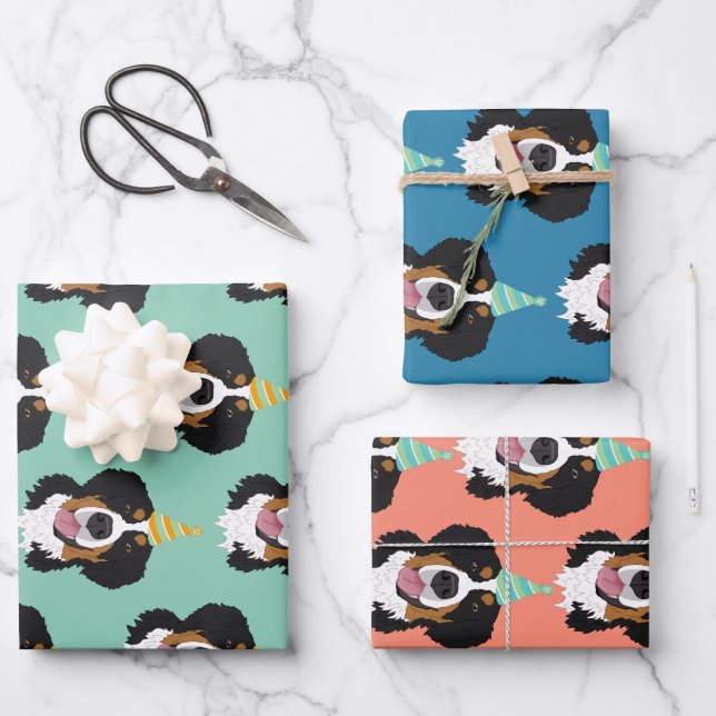 Feuille De Papier Cadeau Bernese Mountain Dog Anniversaire  (Recto)