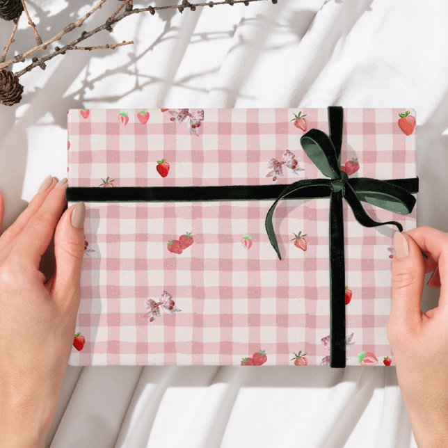 Feuille De Papier Cadeau Berry Sweet À damiers pattren bow Coquette (Créateur téléchargé)