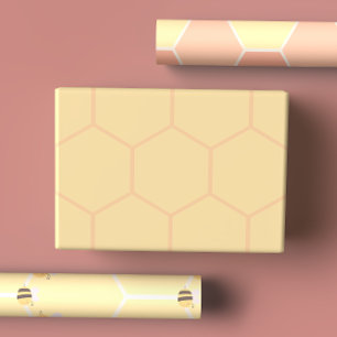 Feuille De Papier Cadeau Beurre mignon Jaune & Pêche Abeille et peigne
