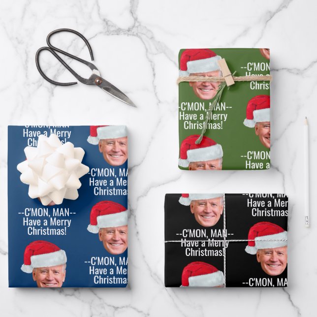 Feuille De Papier Cadeau Biden Harris 2024 2020 - Joe Santa Hat - C'mon Man (Recto)