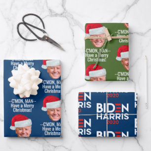 Feuille De Papier Cadeau Biden Harris - Joe Santa Hat - C'mon Man