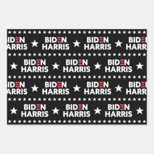 Feuille De Papier Cadeau Biden / Harris Stars Motif noir et blanc