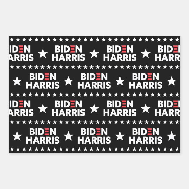 Feuille De Papier Cadeau Biden / Harris Stars Motif noir et blanc (Devant)