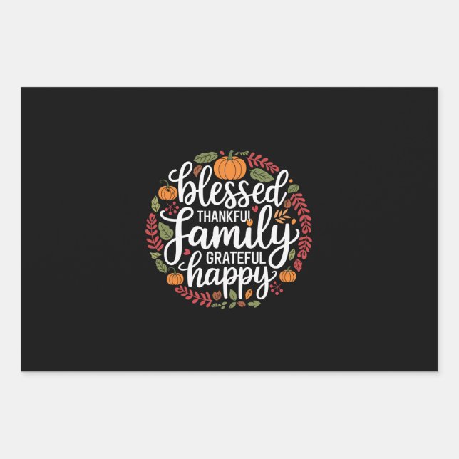 Feuille De Papier Cadeau Bienheureux Thanksgiving en famille (Devant)
